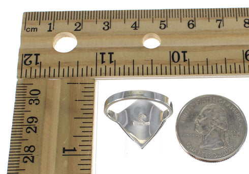 Southwest Sterling Silver Mother Of Pearl Jet Ring Size 6 RX92533